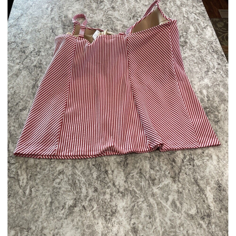 Swim by Cacique Womens Tankini Top Size 44DD Red Stripe Built In Bra NWT - Picture 4 of 9